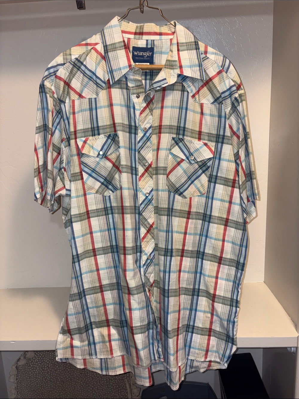 Wrangler Short-Sleeve Plaid Button-Down Shirt - White, Blue, Red, Green